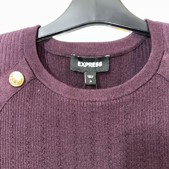 Express Deep Purple Knit Sleeveless Top with Gold Button Accent - Picture 2 of 7